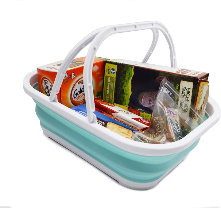 SAMMART 12L Faltbare Wanne mit Griff - Tragbarer Picknickkorb/Krater im Freien - Faltbare Einkaufsta