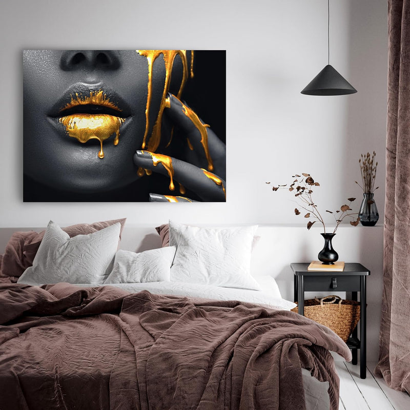 wandmotiv24 Leinwandbild 260 g/m² - Kunstdruck auf Leinwand - Wandkunst - Wandbild mit Frauen Lippen