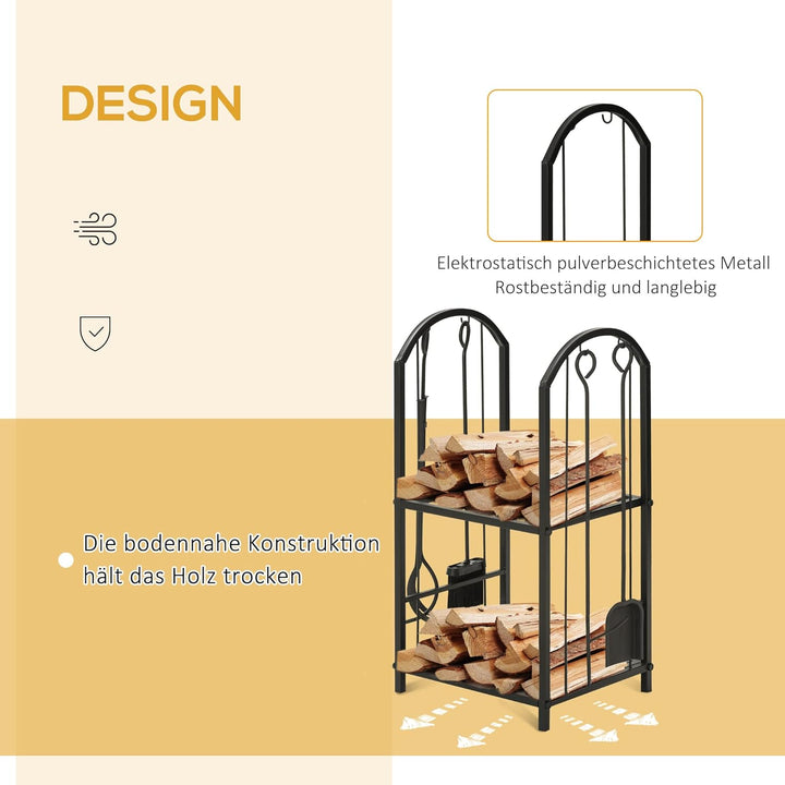 Outsunny kaminholzregal Kaminholzständer Brennholzregal mit 4 zusätzlichen Brennholzwerkzeugen Kamin