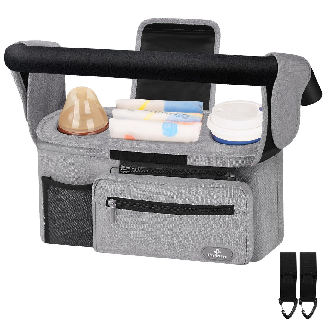 Philorn Kinderwagen Organizer mit Isolierten Getränkehalter/Kaffeehalter, Universal Buggy Kinderwage