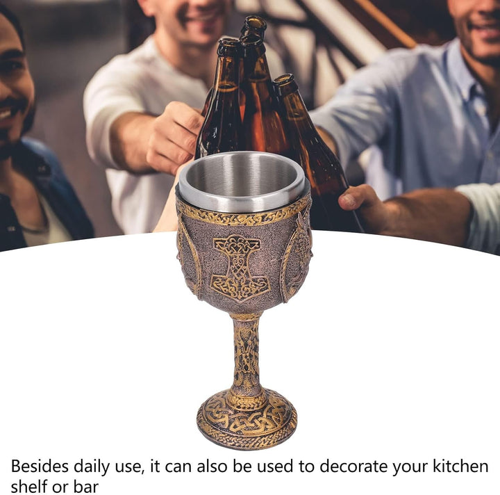 Atyhao Nordischer Kelch, Nordischer Weinkelch aus Edelstahl mit Harzschale, Dekorativer Retro-Bierbe