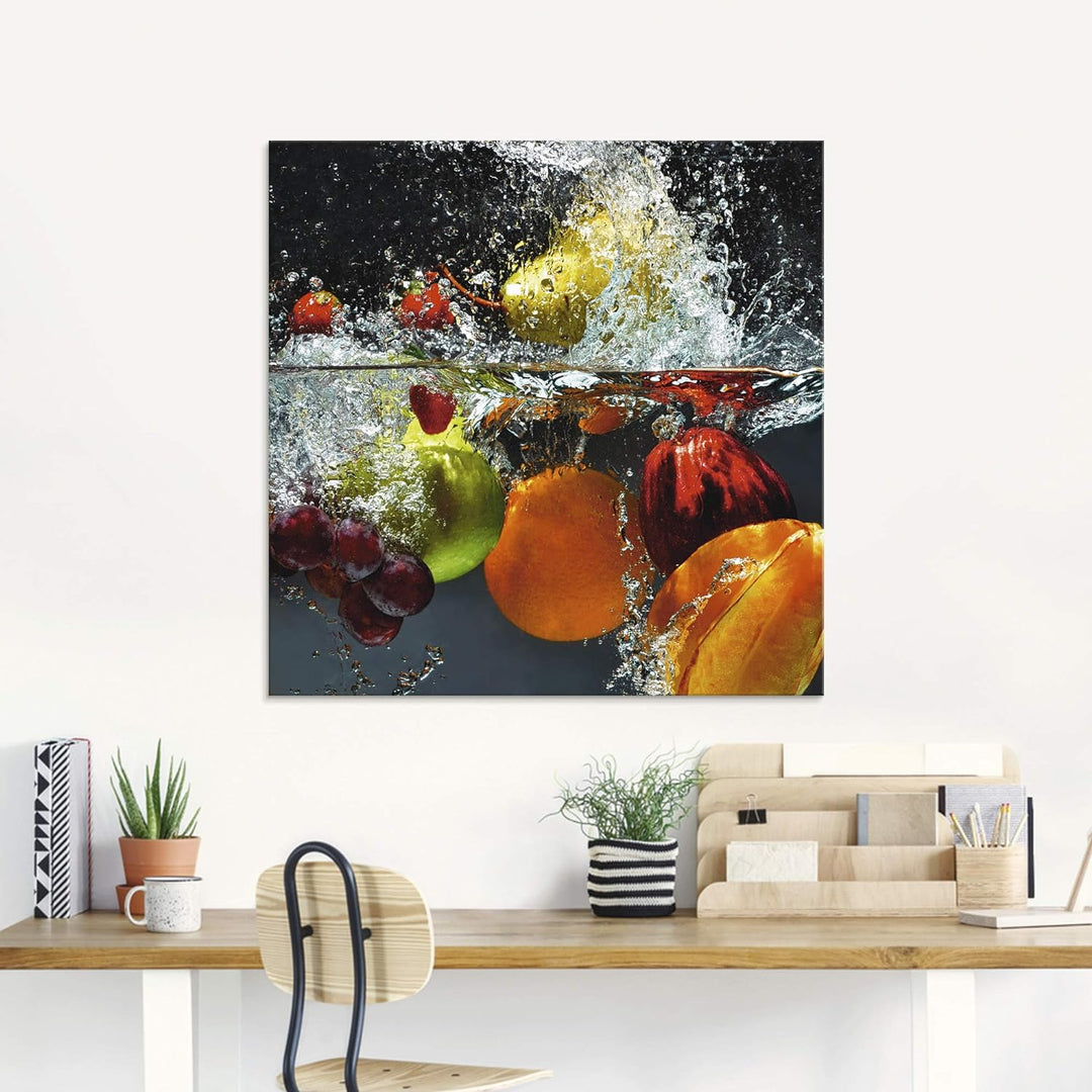 ARTland Glasbilder Wandbild Glas Bild einteilig 50x50 cm Quadratisch Früchte im Wasser Obst Frucht C