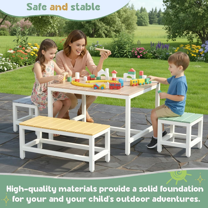 MAMIZO Kindertisch Pappelholz Massivholz, Kinder Tisch Stuhl Set Garten mit wasserdichte Abdeckung,