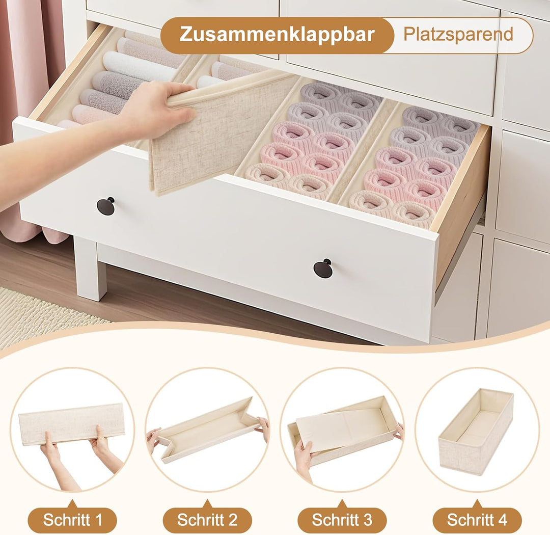 Schubladen Organizer für HEMNES 160 cm Kommode – 4er Set Aus Polyester und Leinen, Waschbar, Beige –