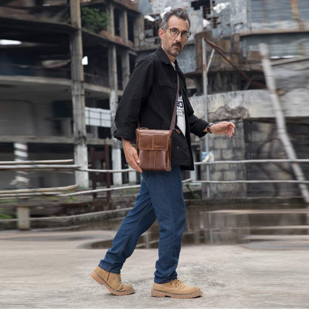 Herren Schultertaschen Geschäft Erste Schicht Rindsleder Beiläufig Crossbody Tasche DE470 Braun, Bra