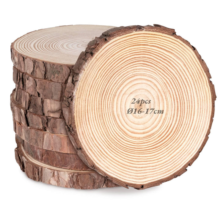 Rustikale Holzscheiben 16–17 cm mit Rinde, 24 Stück Naturholz Baumscheiben 15 mm Dick für Tischdeko,