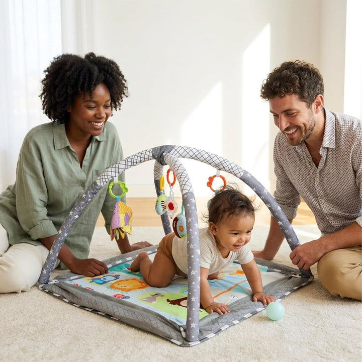 Relaxdays Spielbogen, mit Spielzeug, faltbar, HxBxT: 55 x 80 x 80 cm, Stoff & Schaumstoff, Baby Gym,