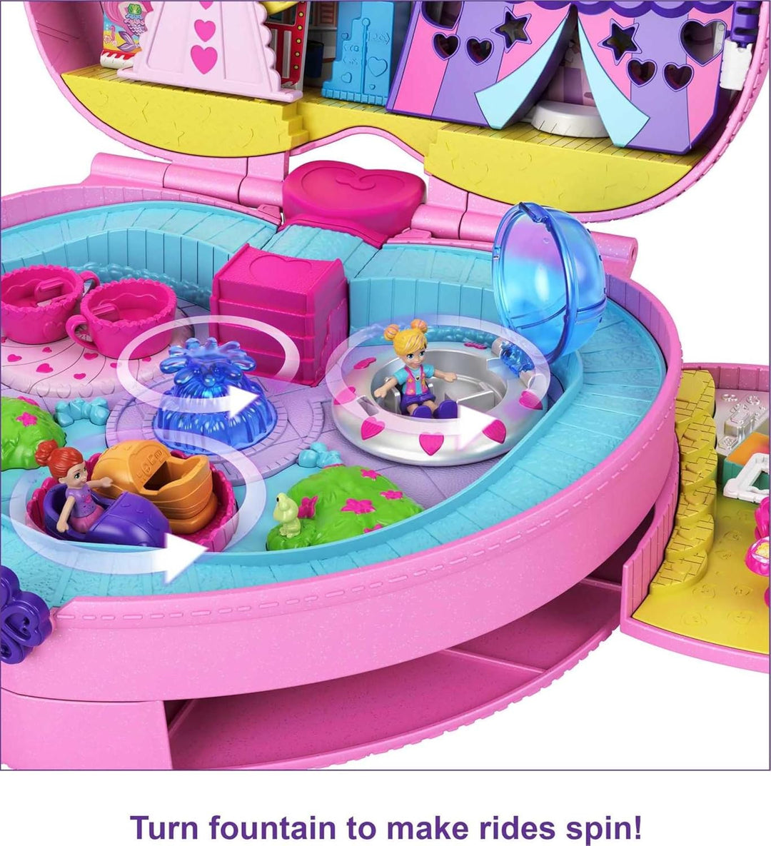 Polly Pocket GKL60 Klein – ganz gross“ Freizeitpark Rucksack mit verstellbaren Trägern, 2 kleinen Pu