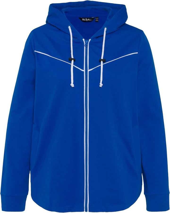 Ulla Popken Damen, Piping, Kapuze, Gerundeter Saum Sweatjacke 42-44 royalblau, 42-44 royalblau