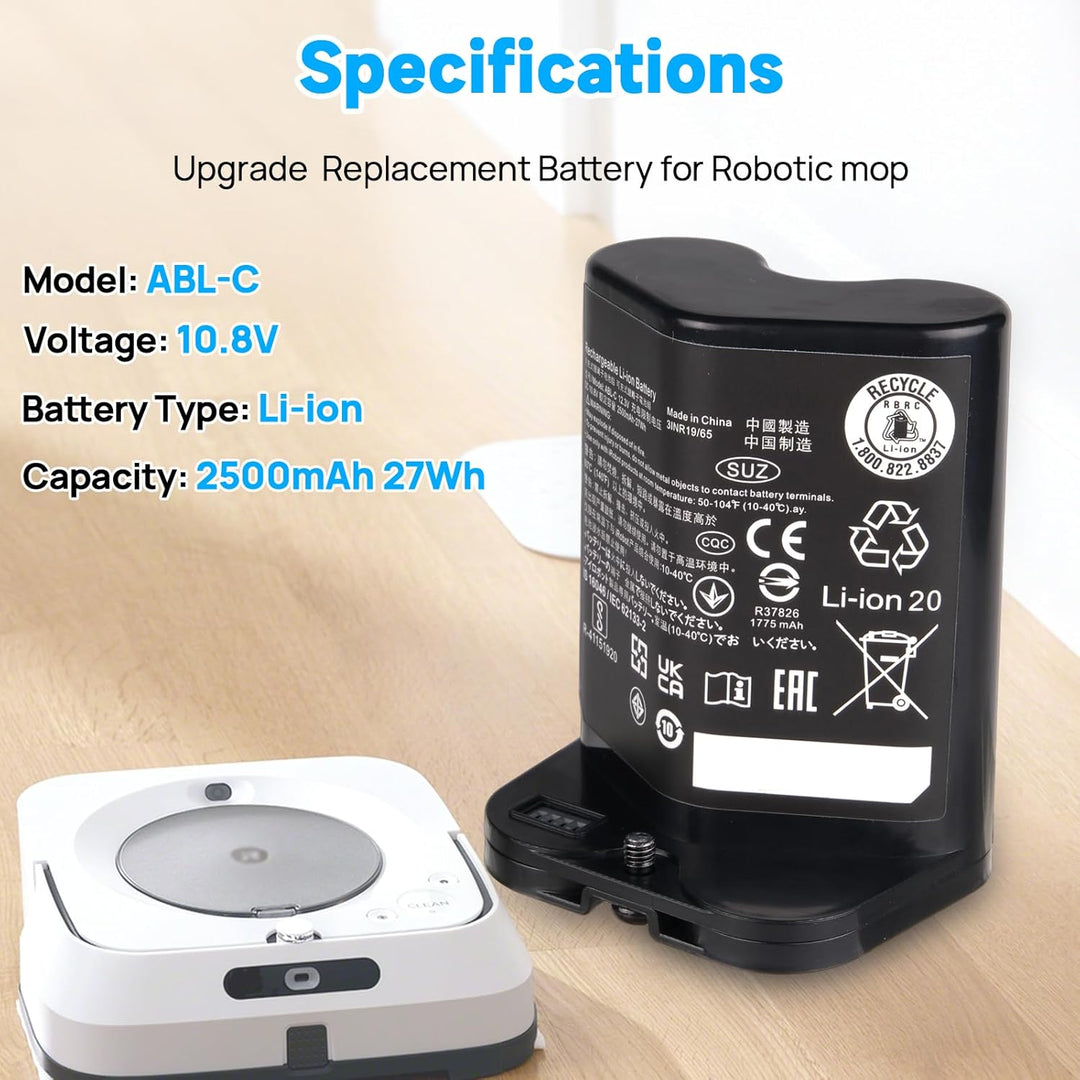 2500 mAh 10,8 V Akku Kompatibel mit iRobot Braava Jet M6 6110, Braava Jet M6 Serie M611020 M612880 M