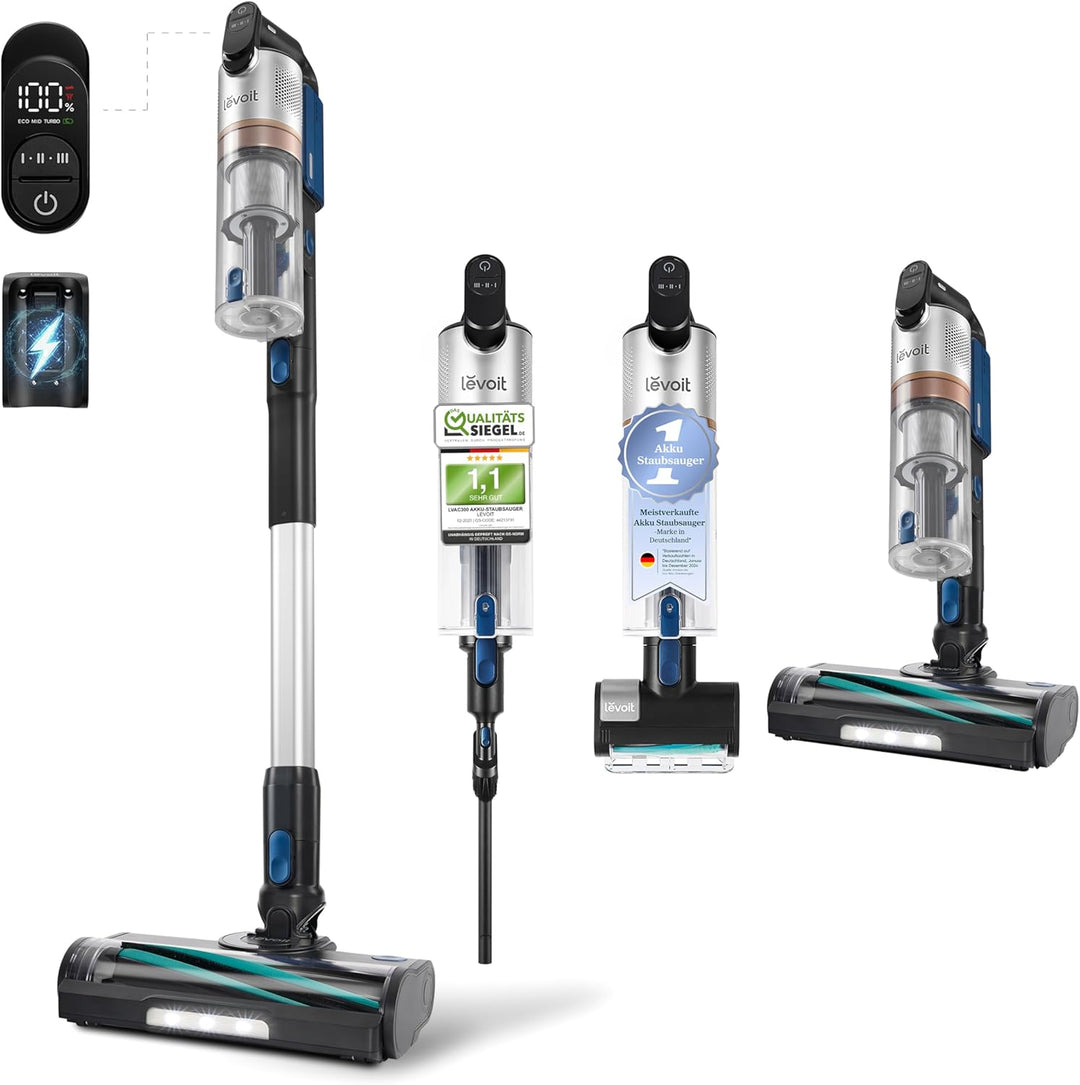 Levoit Akku Staubsauger mit Mini-Motorbürste für Tierhaare, 99,99 Prozent HEPA Filtrationseffizienz,