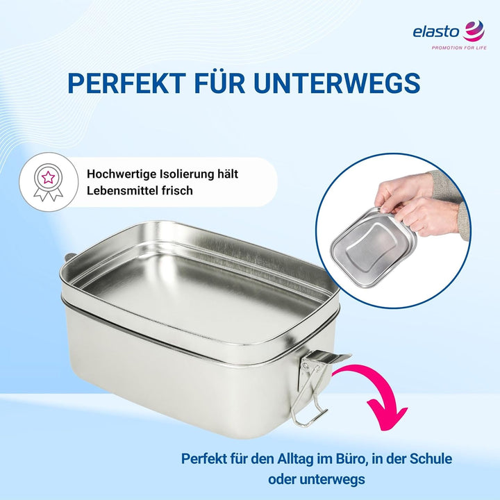 Personalisierte Brotdose Edelstahl 1400 ml - Lunchbox für Kinder & Erwachsene inkl. Dichtungsring -