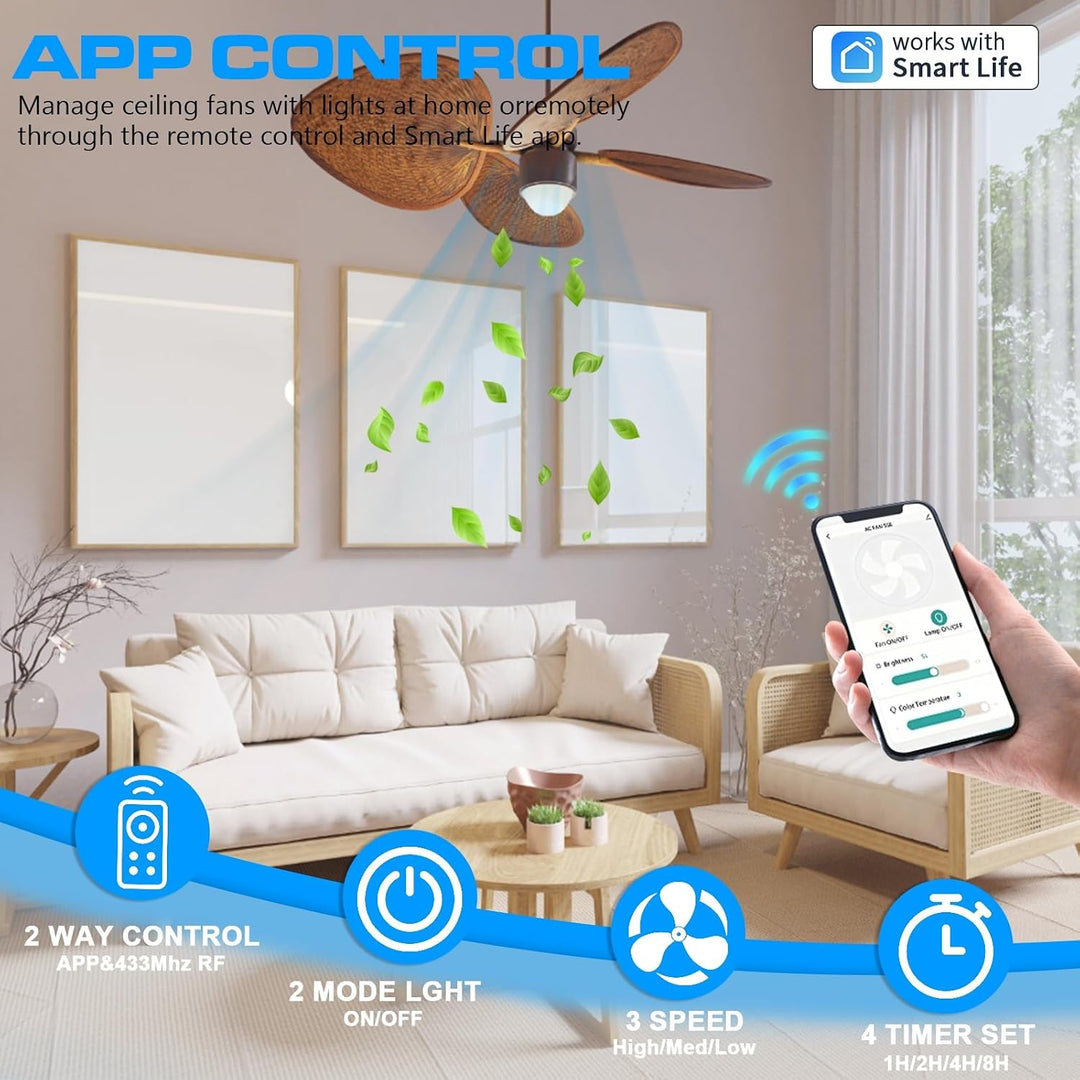 WiFi Universal Deckenventilator Licht Fernbedienung Kit mit Stummschaltung, Timer-Funktion, Smart Li