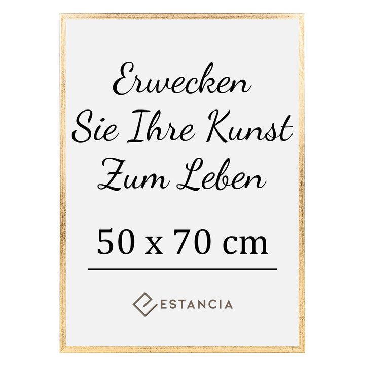 Estancia Bilderrahmen 50x70 Gold | Moderner Portraitrahmen Holz | 50x70 cm Goldener Bilderrahmen mit