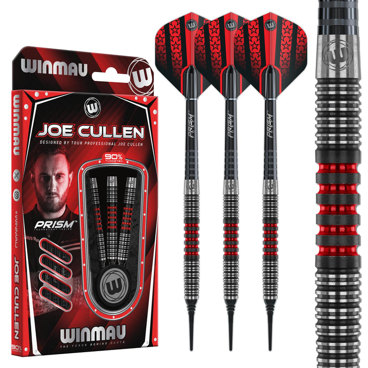 WINMAU Joe Cullen 18 Gram Tungsten Softip Darts Set with Prism Flights and Shafts (Stems)