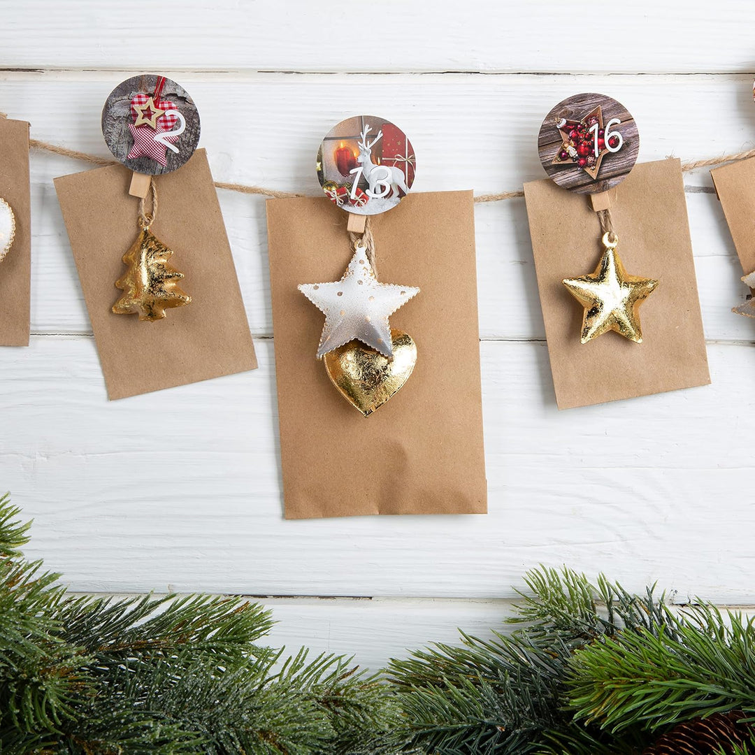 Logbuch-Verlag 18 Gold weisse Baumanhänger Weihnachten aus Metall 5 cm edel Stern Baum Herz Deko Bau