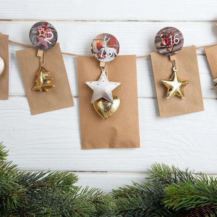 Logbuch-Verlag 18 Gold weisse Baumanhänger Weihnachten aus Metall 5 cm edel Stern Baum Herz Deko Bau
