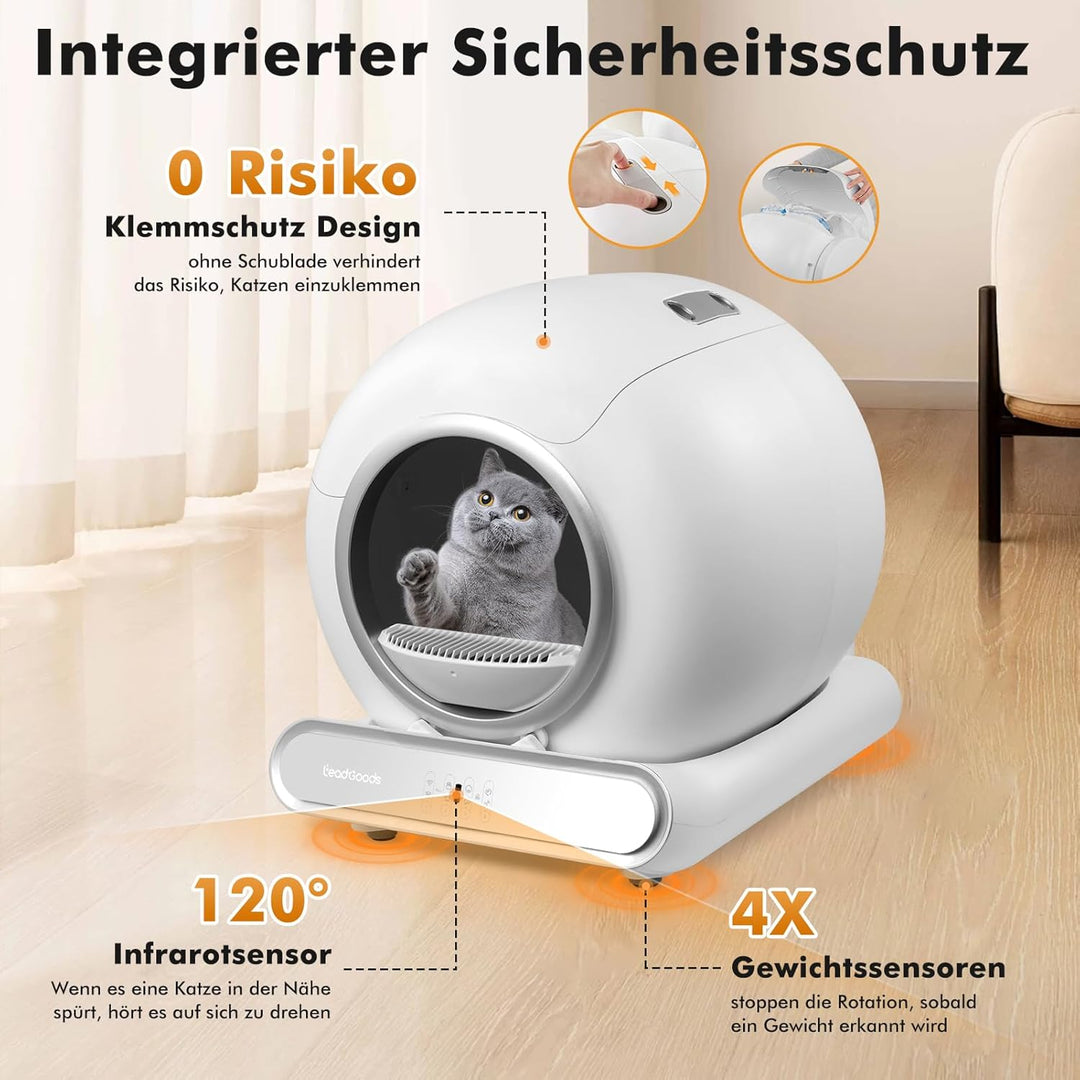 Katzenklo Selbstreinigend Katzentoilette Elektrische 65L, Gross Automatisches Katzenklo, Niedriger E