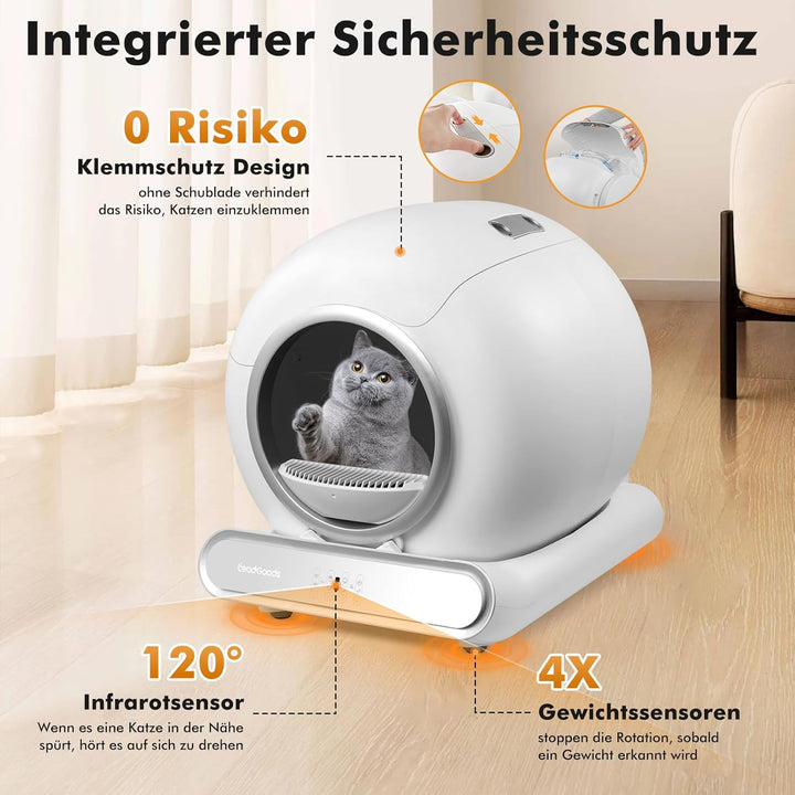 Katzenklo Selbstreinigende Katzentoilette gross 65L, Automatische Elektrisches Katzenklo, Abnehmbare