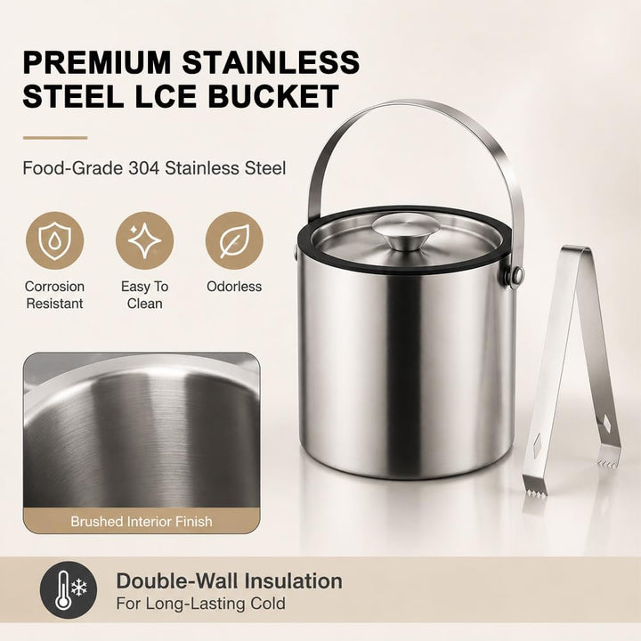 Edelstahl Eisbehälter,Kühler Eiskübel,luftdichtem Deckel Sieb Eiszange,Kühler Eiskübel,WeinEis würfe