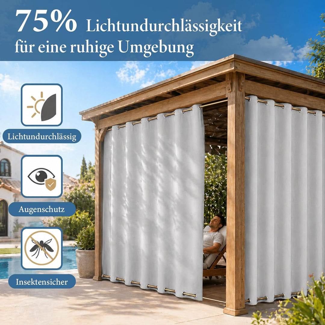 Rosnek Outdoor Vorhang Wetterfest Winddicht, Extra Breit Blickdicht Vorhänge mit Ösen Oben &amp; Unten,