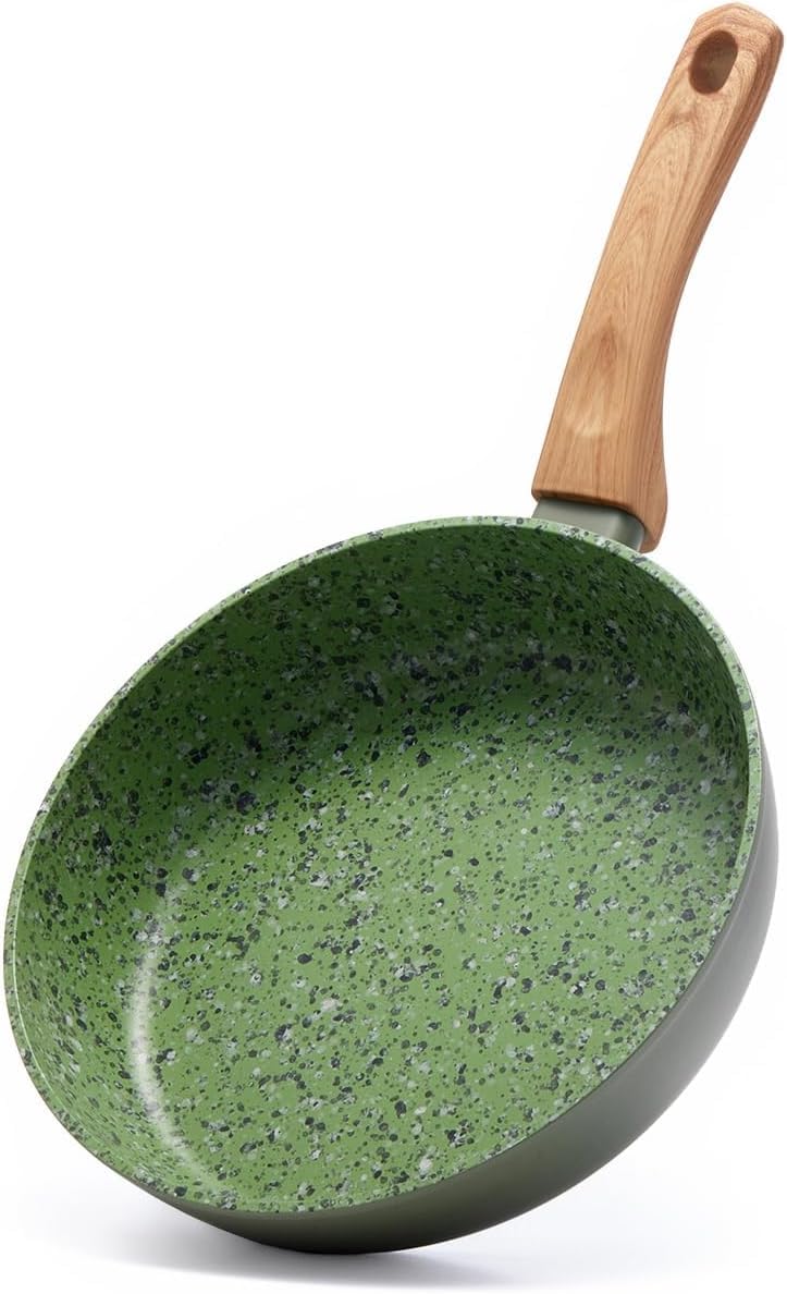 24cm Keramik-Antihaft-Bratpfanne mit Holzgriff - Aluminiumpfanne für alle Herdplatten, PFOA PTFE-fre