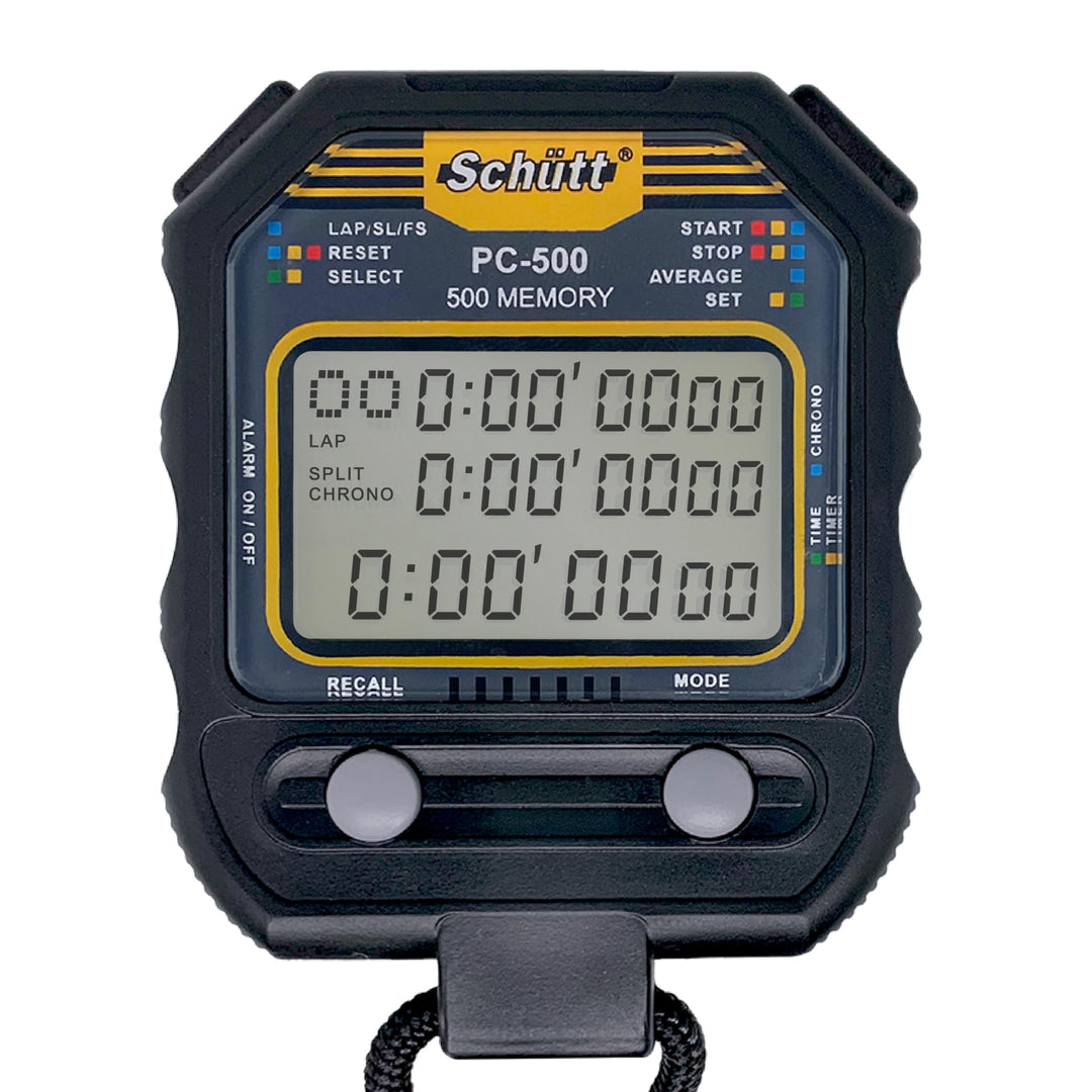 SCHÜTT Stoppuhr PC-500 (500 Memory Speicher | Uhrzeit & Datum | Dualtimer) - Digital Profi Stoppuhr