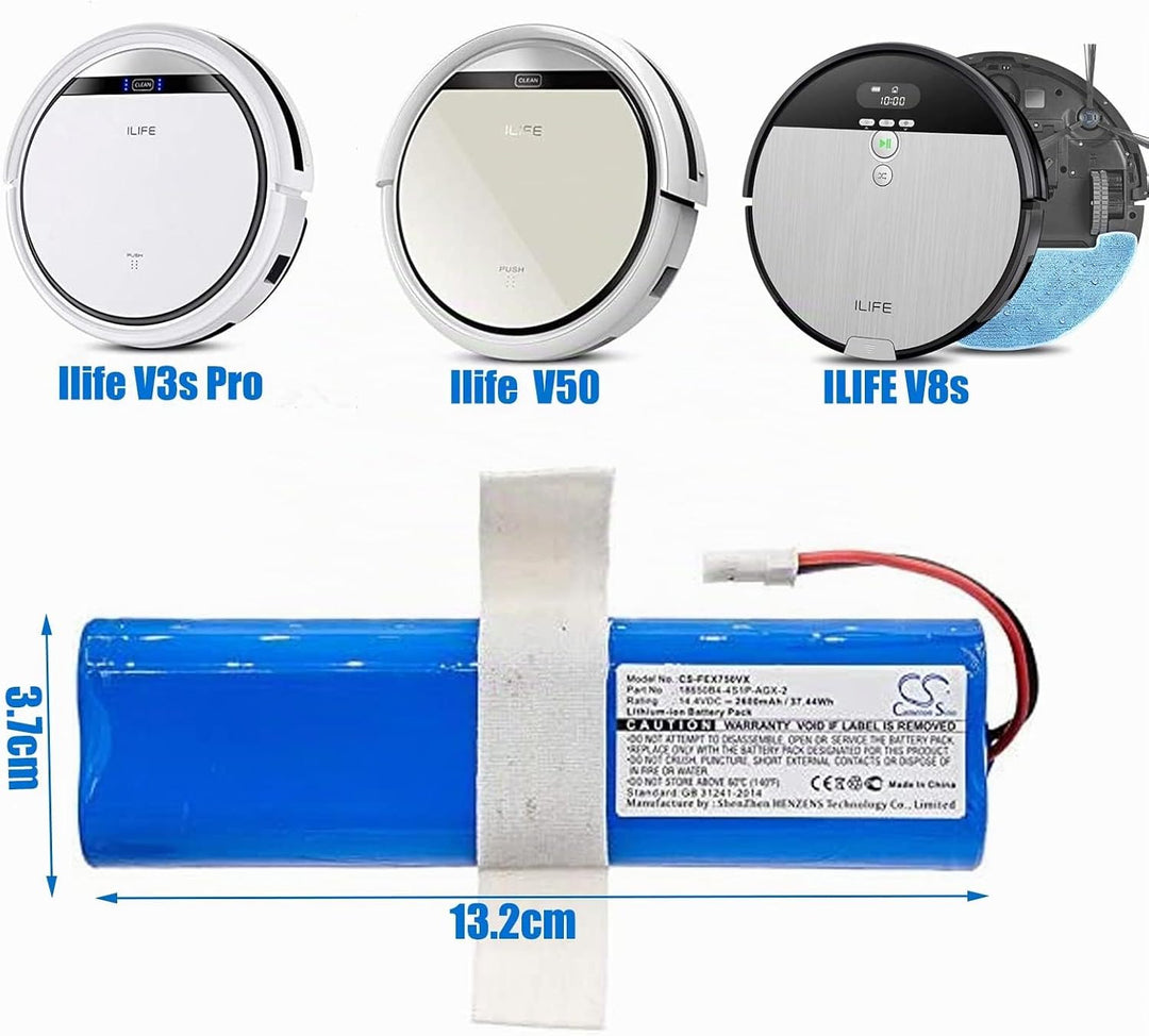 14,4V 2600mAh Ersatz Akku kompatibel mit iLife V3s Pro, V50, V5s Pro, V8s, X750, ZACO V5s Pro, V3, V