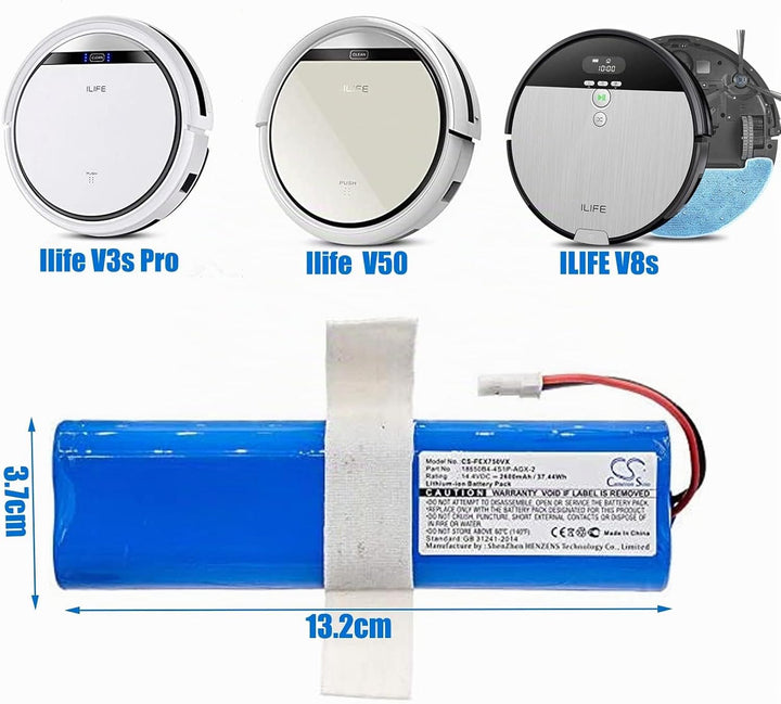 14,4V 2600mAh Ersatz Akku kompatibel mit iLife V3s Pro, V50, V5s Pro, V8s, X750, ZACO V5s Pro, V3, V