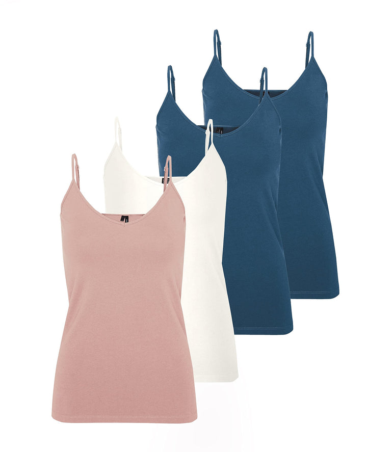 VERO MODA Damen Vmmaxi My Soft V Singlet Noos Top M Mehrfarbig (2x Insignia Blue, 1x Woodrose, 1x Sn
