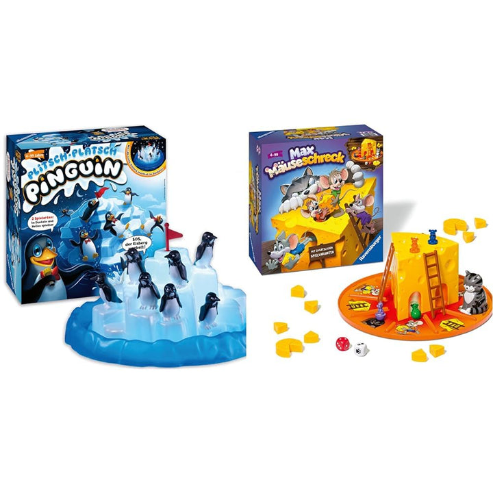 Ravensburger 21325 - Plitsch Platsch Pinguin & Kinderspiele 24562 - Max Mäuseschreck - Würfelspiel f