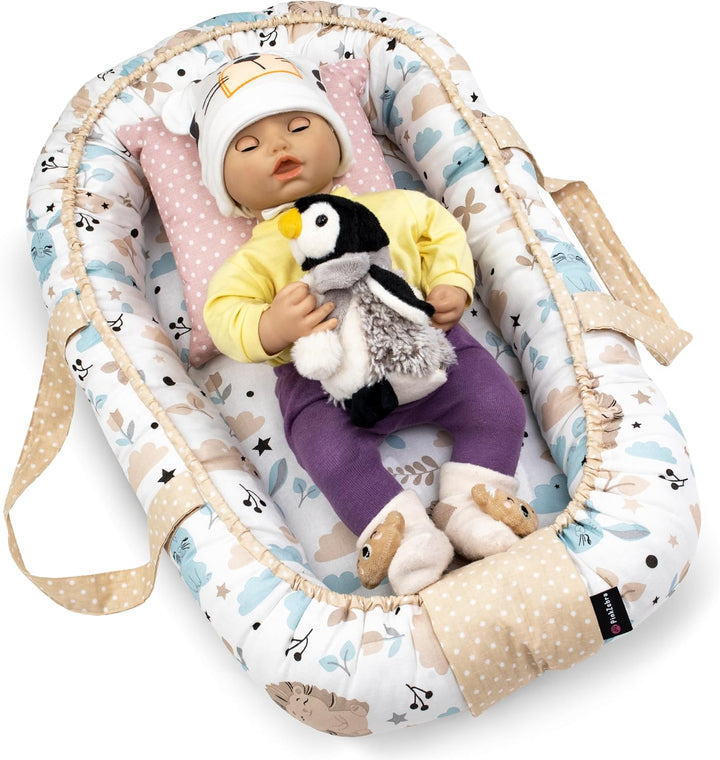 PinkZebra Tragetasche,2 in 1 Tragetasche, Tragenest Kokon aus Baumwolle, Igel und Freunde, Igel und
