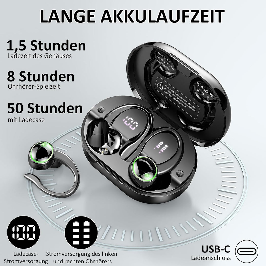 2026 Bluetooth Kopfhörer, Kopfhörer Kabellos Bluetooth 5.4 Sport tiefer Bass, 56 std Spielzeit In Ea