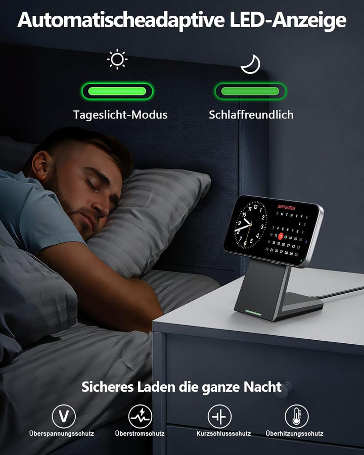 NANAMI 25W MagSafe Ladegerät mit 30W USB-C Adapter, Superschnell Desktop Wirelss Charger, Magnetisch