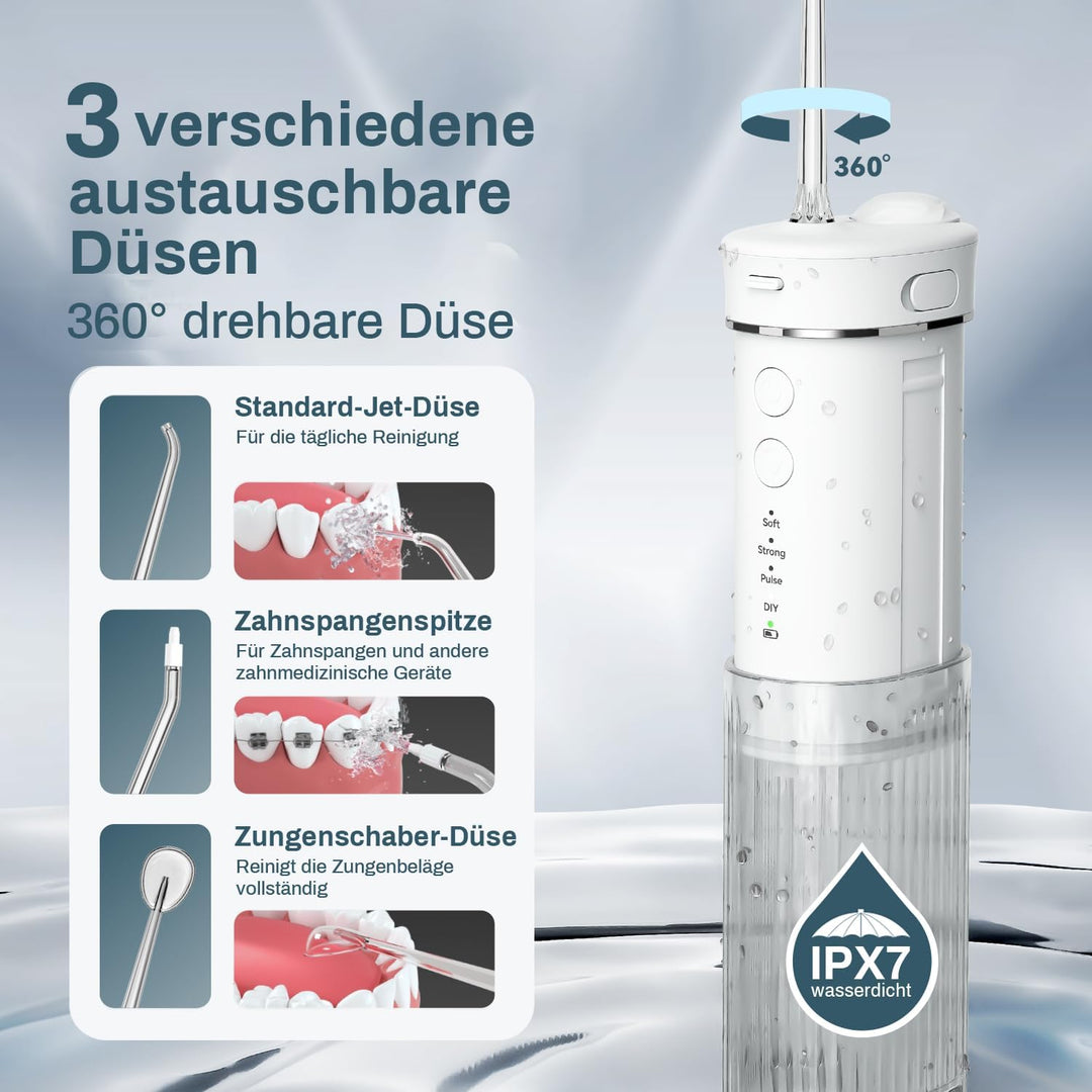 JTF Munddusche Mini, Tragbar Elektrische Zahnreinigung Kabellos, Reise Zahnzwischenraumreiniger mit