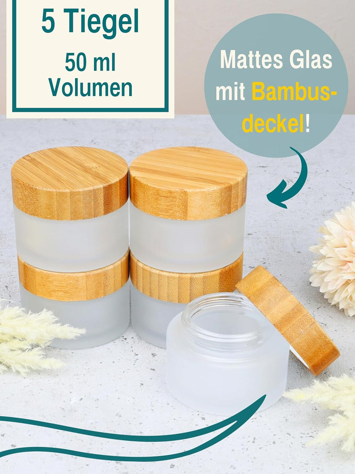 Wachsmann – leere Glastiegel mit Bambusdeckel (5 ml, 20 ml, 50 ml oder 100 ml) – auslaufsicher, dick