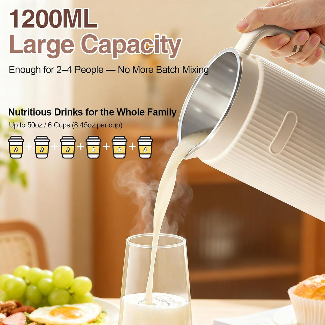 8-in-1 Nussmilchmaschine, 1200ml Pflanzenmilchbereiter & Sojamilchmaschine mit Timer, Warmhaltefunkt
