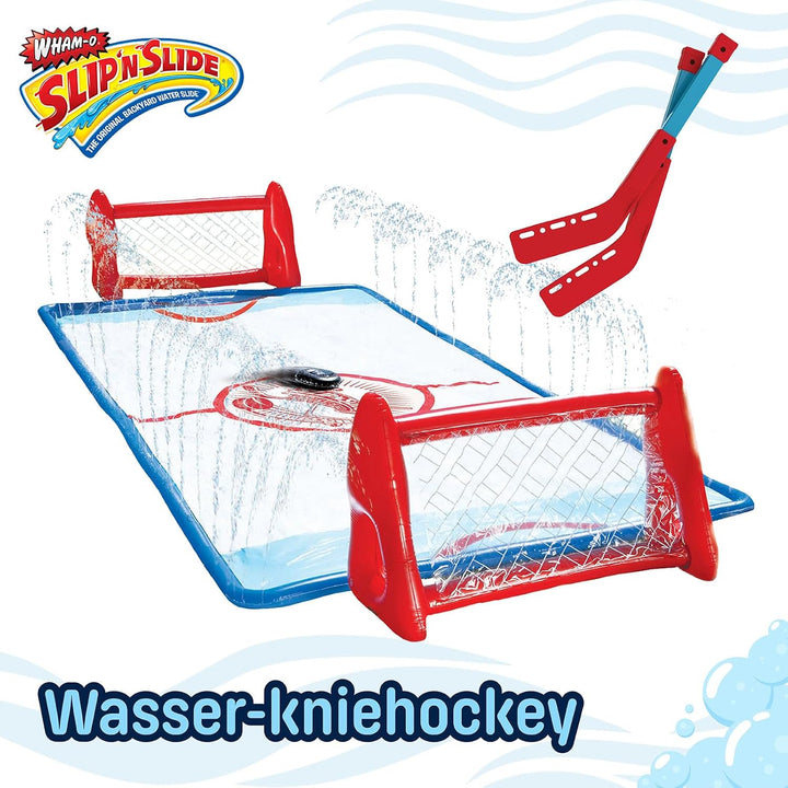 Wham-O Slip N Slide Wasser-Kniehockey-Set mit 2 aufblasbaren Toren, 2 Schlägern und 1 Puck für Garte