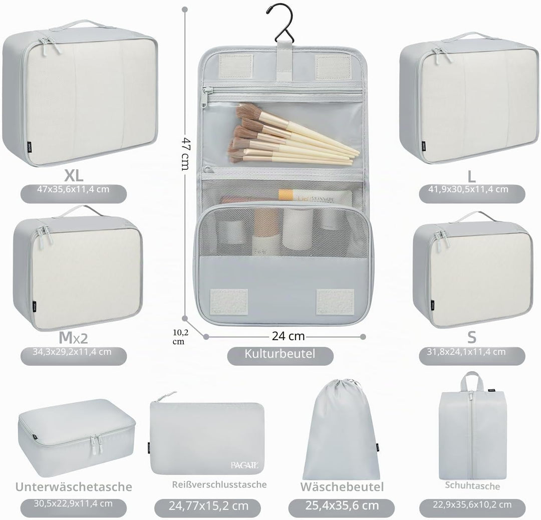 BAGAIL 10er-Set Packwürfel in verschiedenen Grössen Packorganizer für Reisezubehör Handgepäck Koffer