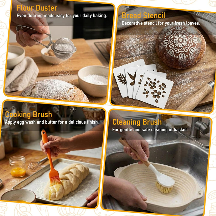 Sauerteig Starter Set, Gärkorb Oval 29 cm &amp; Rund 26 cm Abdeckhaube Gärkorb | ITSHINY Brot Backen Zub