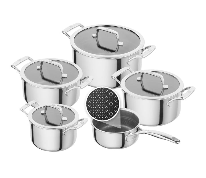 ZWILLING Peak Kochtopfset 5-tlg mit keramischer Antihaftbeschichtung, Besonders kratzfest, Glasdecke