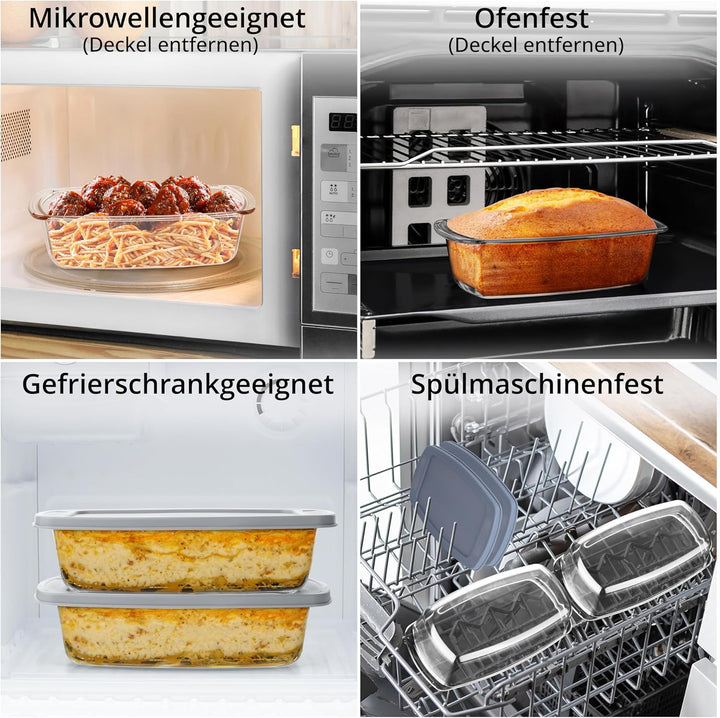 Winter Shore 2er-Pack 1,8 l Glas Auflaufform mit Deckel Ofenfest - Grosse Antihaft-Kastenform Brot m