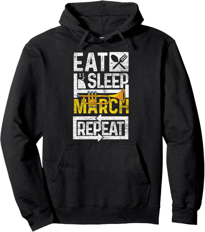 Essen Schlafen Marschkapelle wiederholen Trompete Pullover Hoodie
