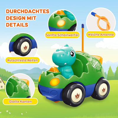 Pup Go Kleinkind Dinosaurier RC Cartoon Auto mit Musik und Lichtern, 2 austauschbare Puppen, Erste F