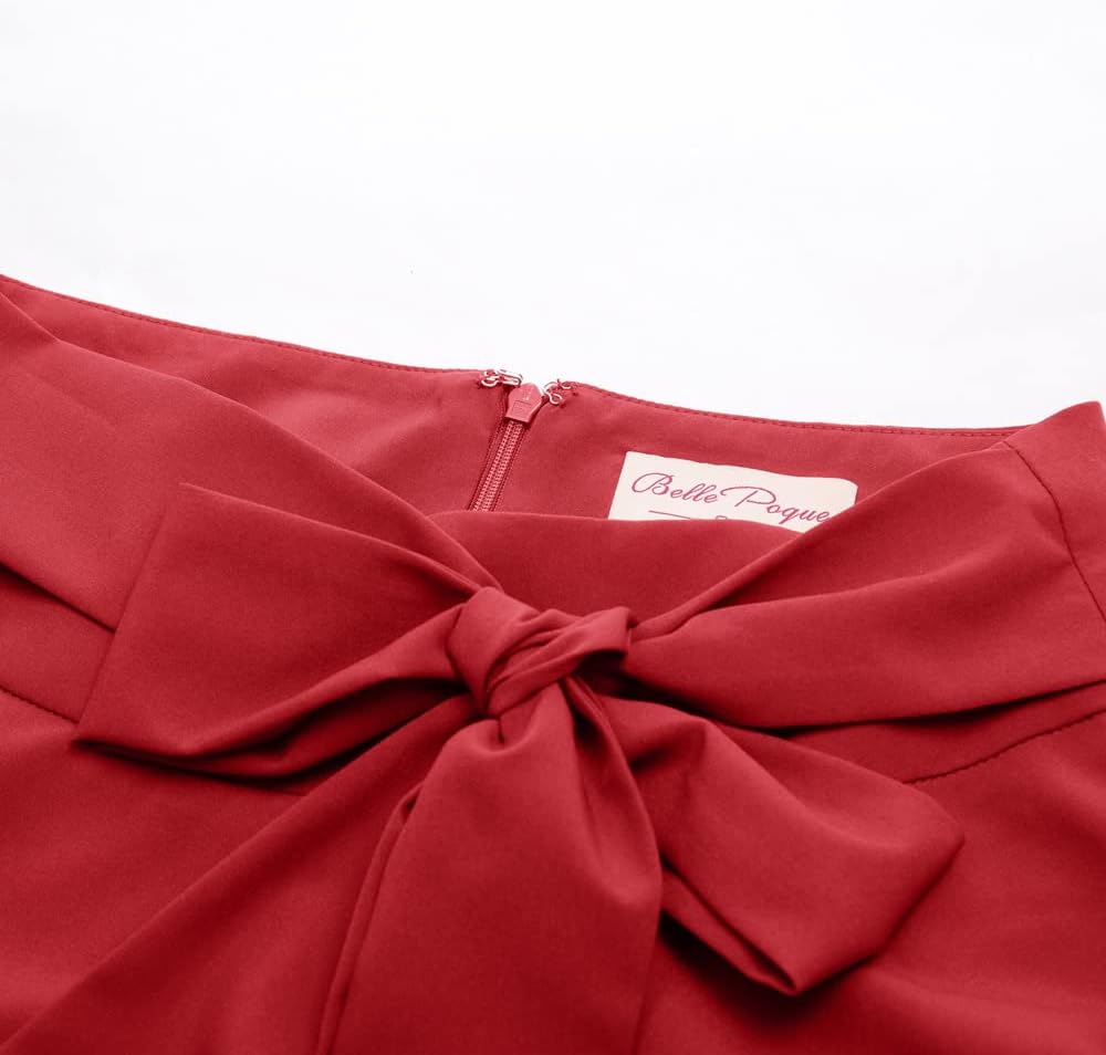 Belle Poque Damen Swing Rock 50s Retro Vintage Rockabilly Knielang Festliche Röck mit Gürtel Faltenr
