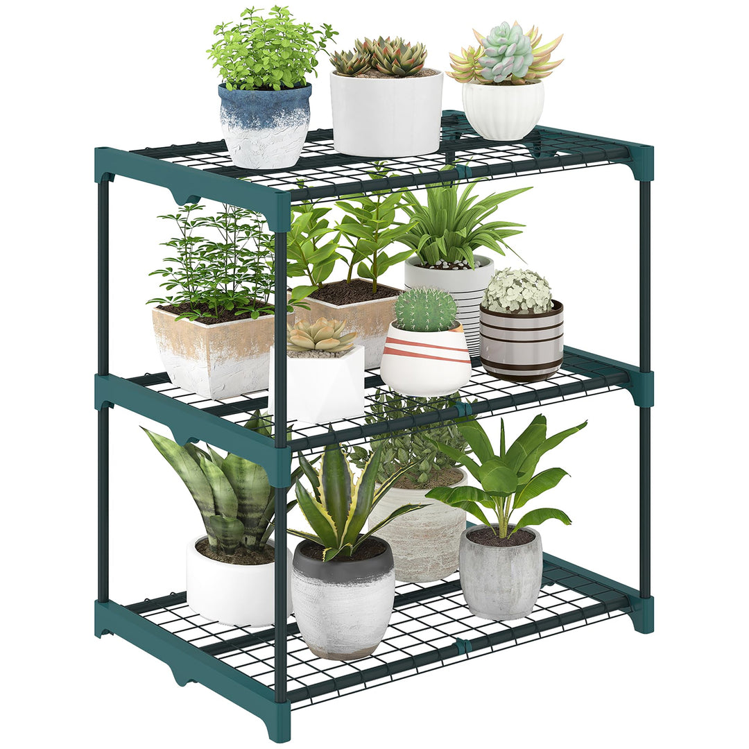 Outsunny 3-Etagen Pflanzenständer, 72 cm hoch Blumenständer mit Regalböden, mehrstöckig Pflanzenrega