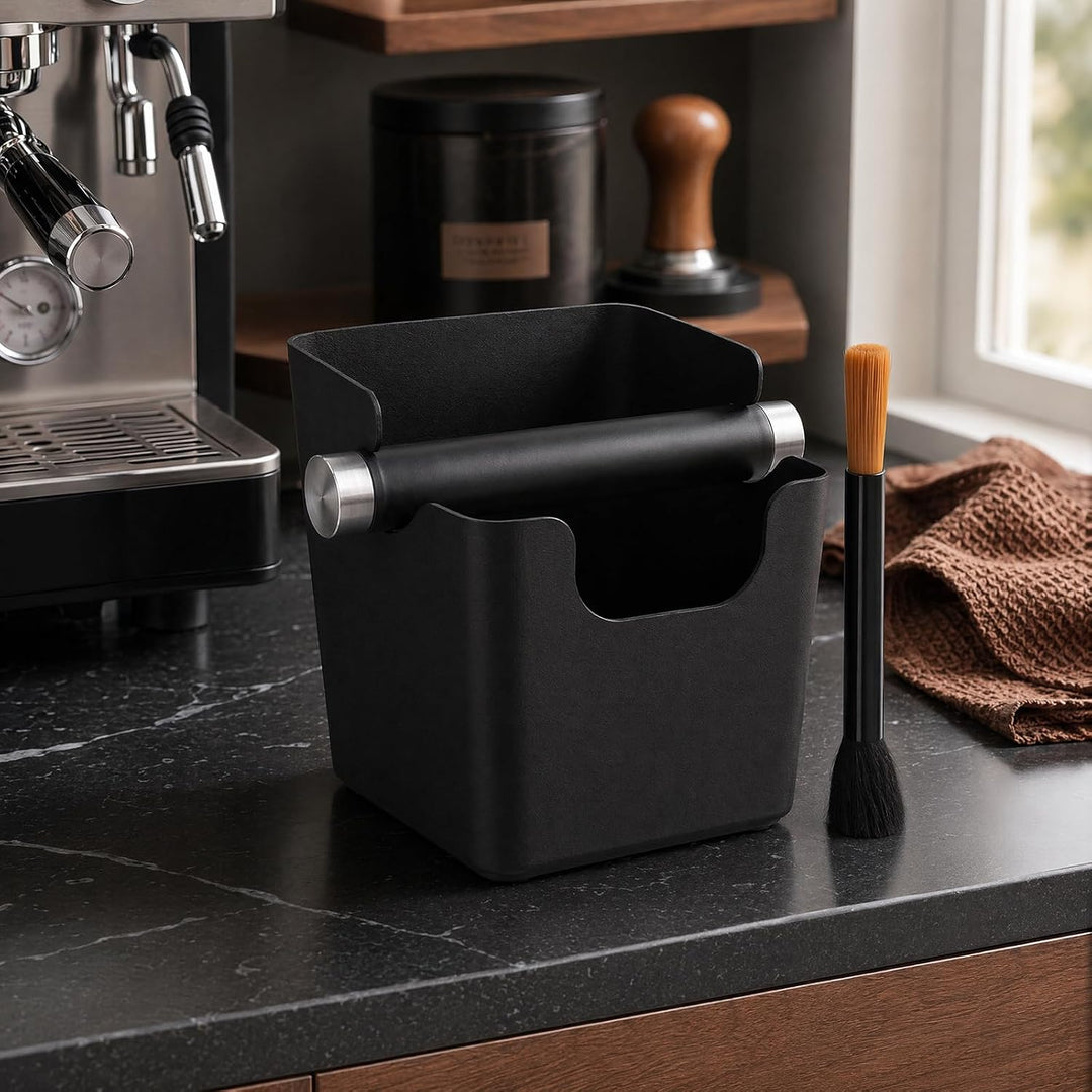 Abklopfbehälter für Siebträger Espresso Knock Box mit Abnehmbarer Klopfstange, Rutschfester Basis &