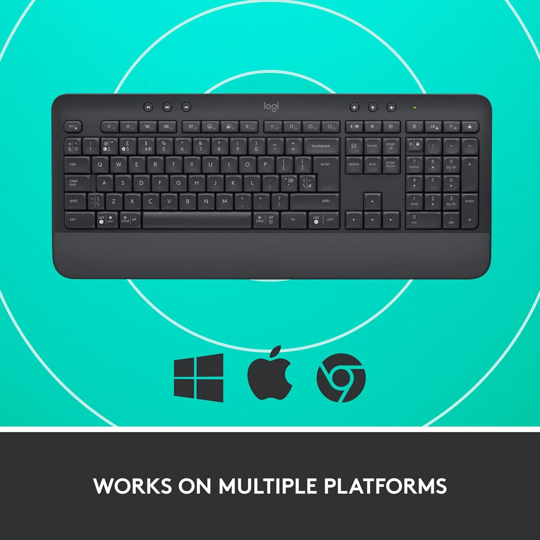 Logitech Signature K650 Comfort kabellose Tastatur mit Handballenauflage, BLE Bluetooth/Logi Bolt US