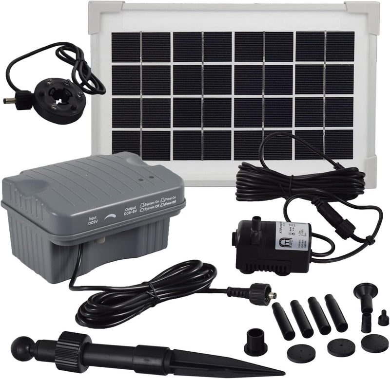 Agora-Tec® 3.5W-BL-Li Solar Teichpumpe 3.5 Watt monokristallin mit Lithium Fe Akku und 3 Fach LED Ri