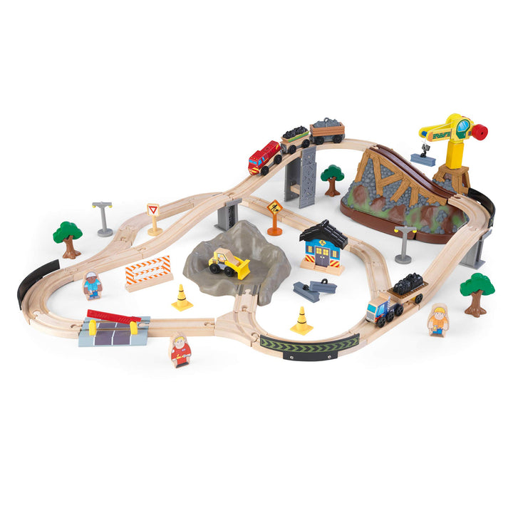 KidKraft Bucket Top Holzeisenbahn Baustelle mit Aufbewahrungsbox mit Deckel, Eisenbahn Set mit Zubeh